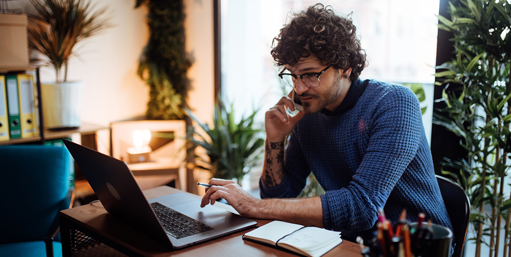 Man works from home office